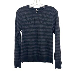 Lululemon Breeze By Long Sleeve Shirt Black & Gray Striped Perforated - Size 4